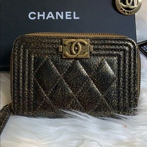 Authentic Chanel Le Boy Metallic ZIP Cardholder